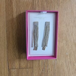 Christian Siriano Gold Diamond Fringe Dangle Stud Earrings Formal Cocktail Prom